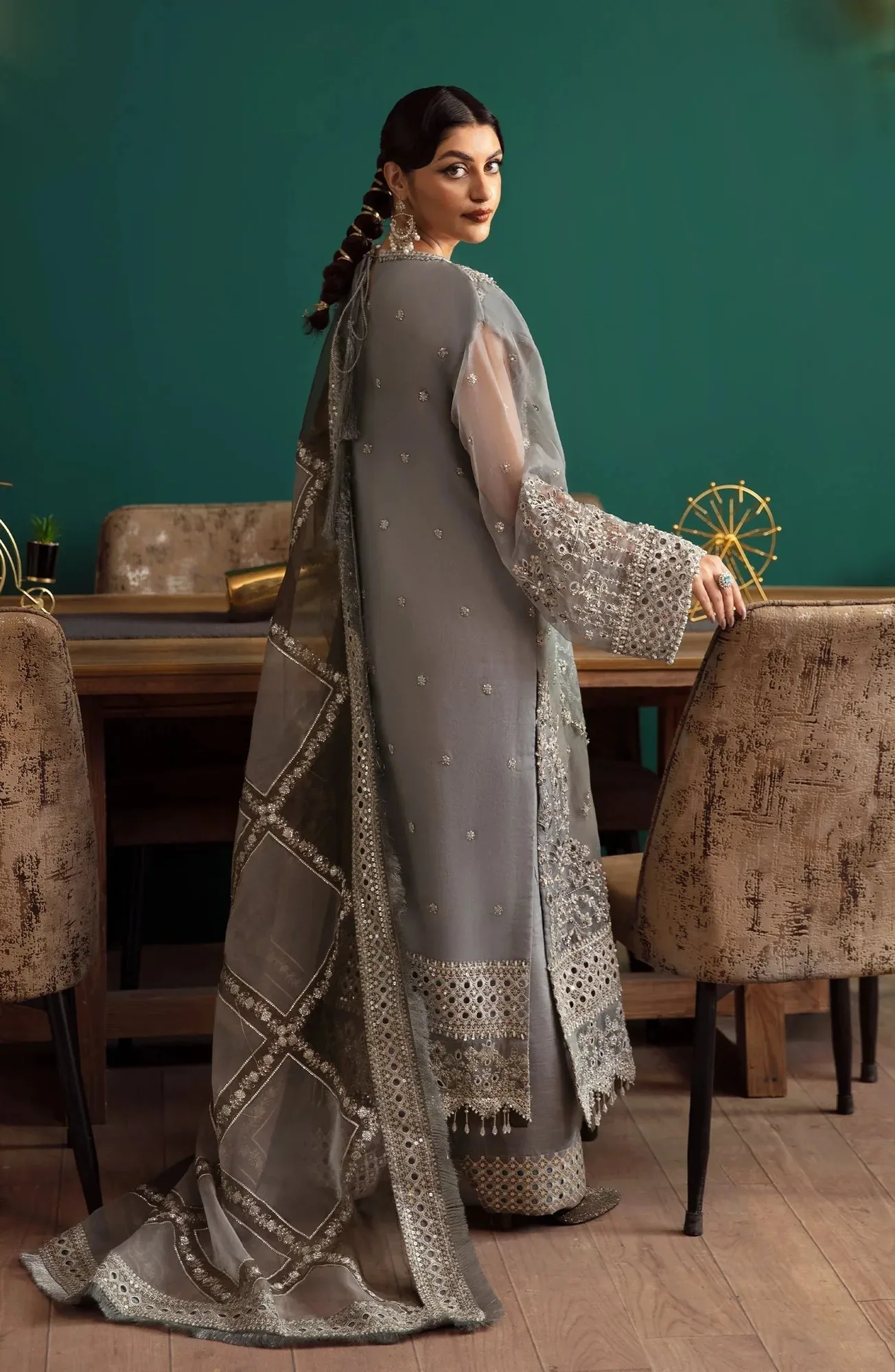 Eleshia Zarin Wedding Formals 24 Dark Gray Raw Silk – view 2 – Poshaq