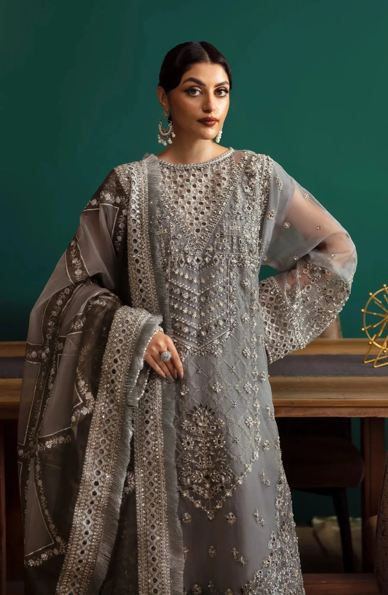 Eleshia Zarin Wedding Formals 24 Dark Gray Raw Silk – view 3 – Poshaq