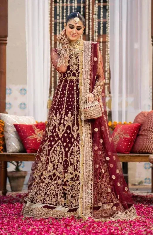 Eleshia Zarin Wedding Formals 23 Maroon Raw Silk – view 1 – Poshaq