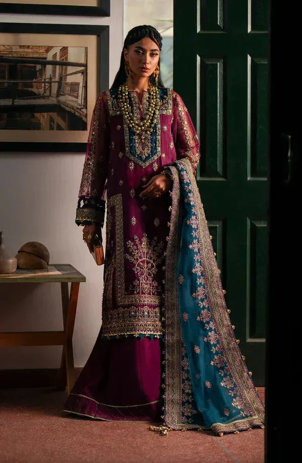 Eleshia Khatoon Wedding Formals Purple Raw Silk – view 1 – Poshaq