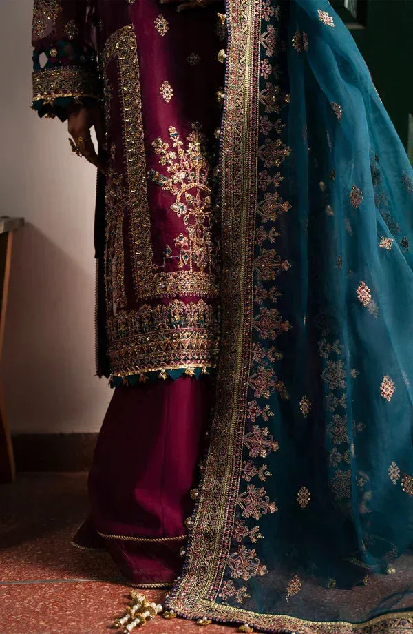 Eleshia Khatoon Wedding Formals Purple Raw Silk – view 3 – Poshaq