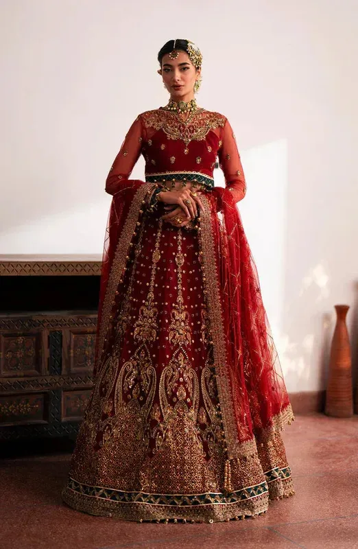 Eleshia Khatoon Wedding Formals Red Raw Silk – view 1 – Poshaq
