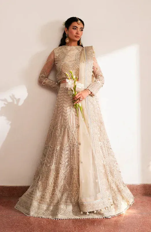 Eleshia Khatoon Wedding Formals Skin Raw Silk – view 1 – Poshaq