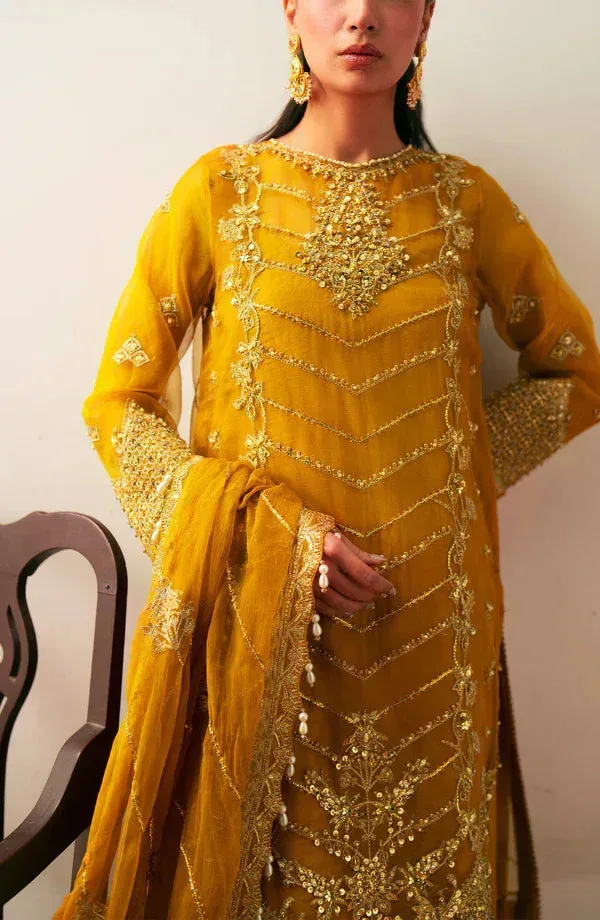 Eleshia Khatoon Wedding Formals Mustard Raw Silk – view 4 – Poshaq
