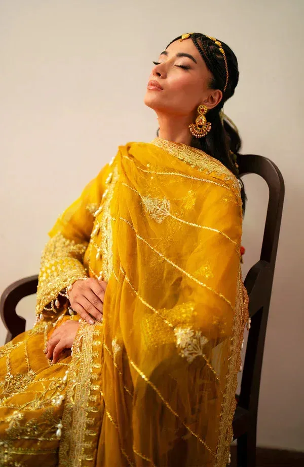 Eleshia Khatoon Wedding Formals Mustard Raw Silk – view 6 – Poshaq