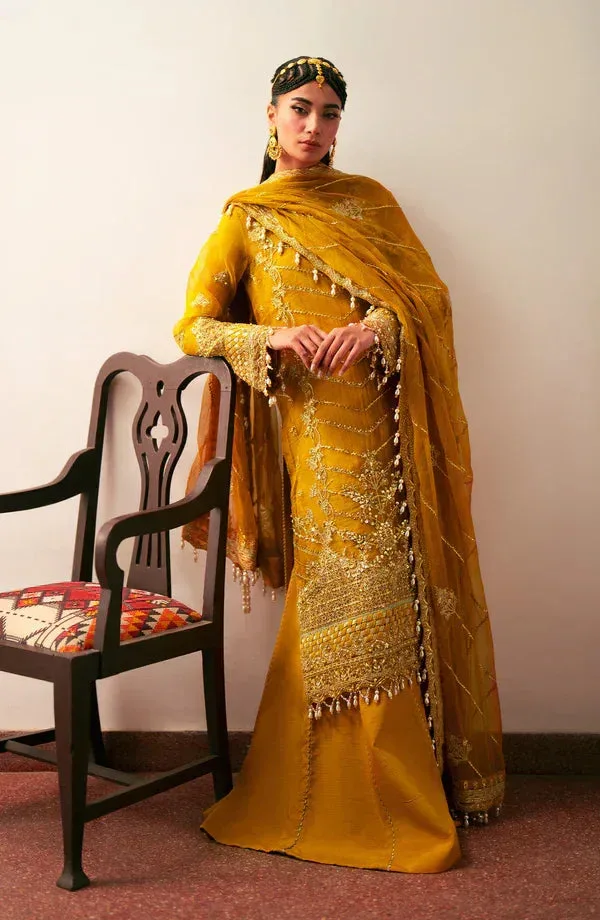 Eleshia Khatoon Wedding Formals Mustard Raw Silk – view 7 – Poshaq