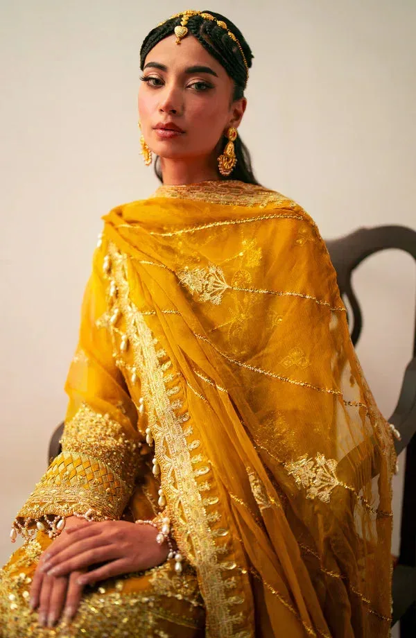 Eleshia Khatoon Wedding Formals Mustard Raw Silk – view 8 – Poshaq
