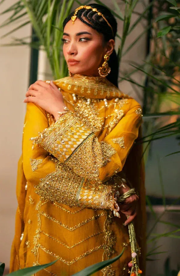 Eleshia Khatoon Wedding Formals Mustard Raw Silk – view 9 – Poshaq