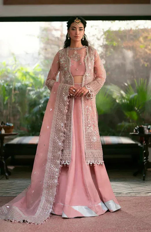 Eleshia Khatoon Wedding Formals Pink Raw Silk – view 1 – Poshaq