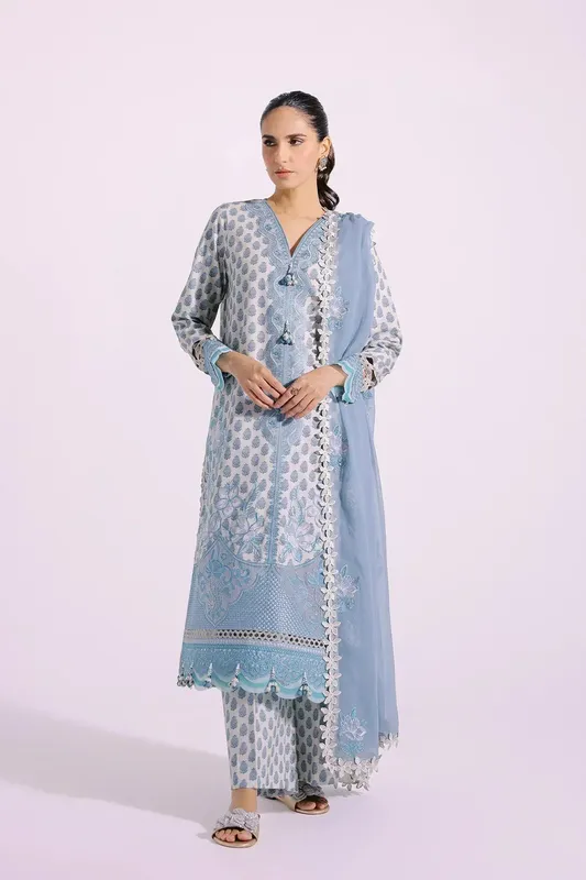 Ethnic Rozana Collection SS 24 Sky Blue Chiffon – view 1 – Poshaq