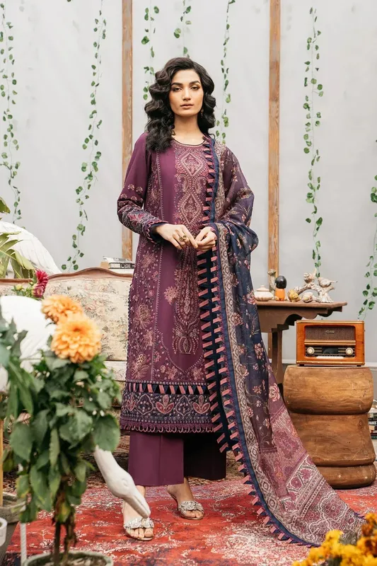 Ethnic Rozana Collection SS 24 Magenta Lawn – view 1 – Poshaq