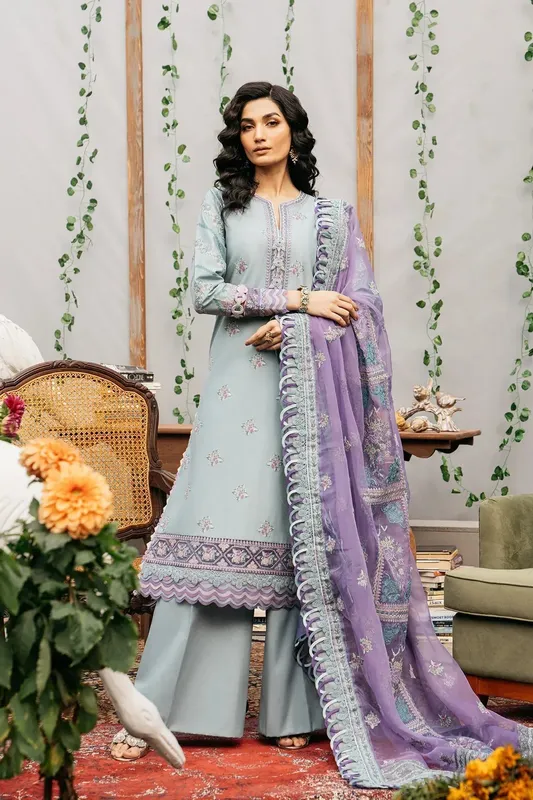 Ethnic Rozana Collection SS 24 Purple Organza – view 1 – Poshaq