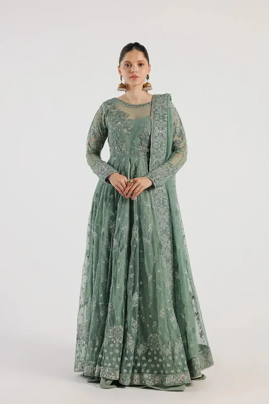 Ethnic Luxe Formal Collection Green Net – view 1 – Poshaq