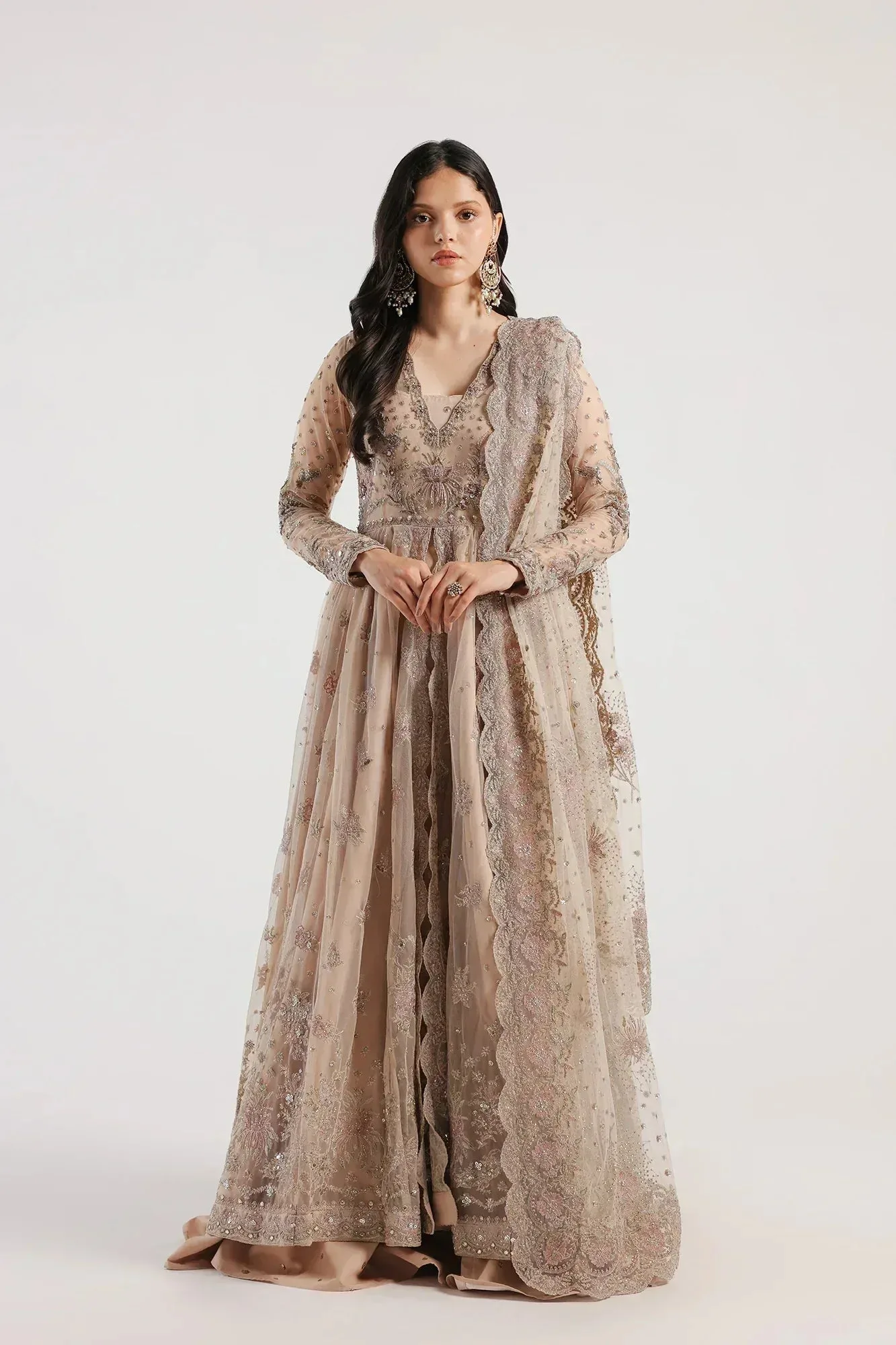 Ethnic Luxe Formal Collection Beige Net – view 1 – Poshaq