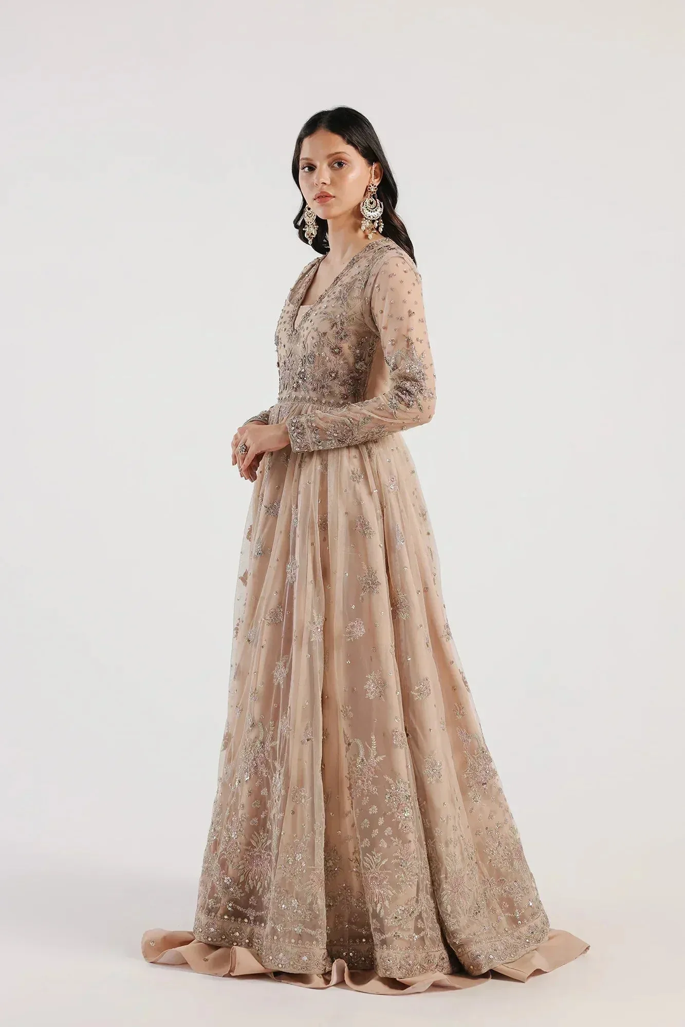 Ethnic Luxe Formal Collection Beige Net – view 2 – Poshaq