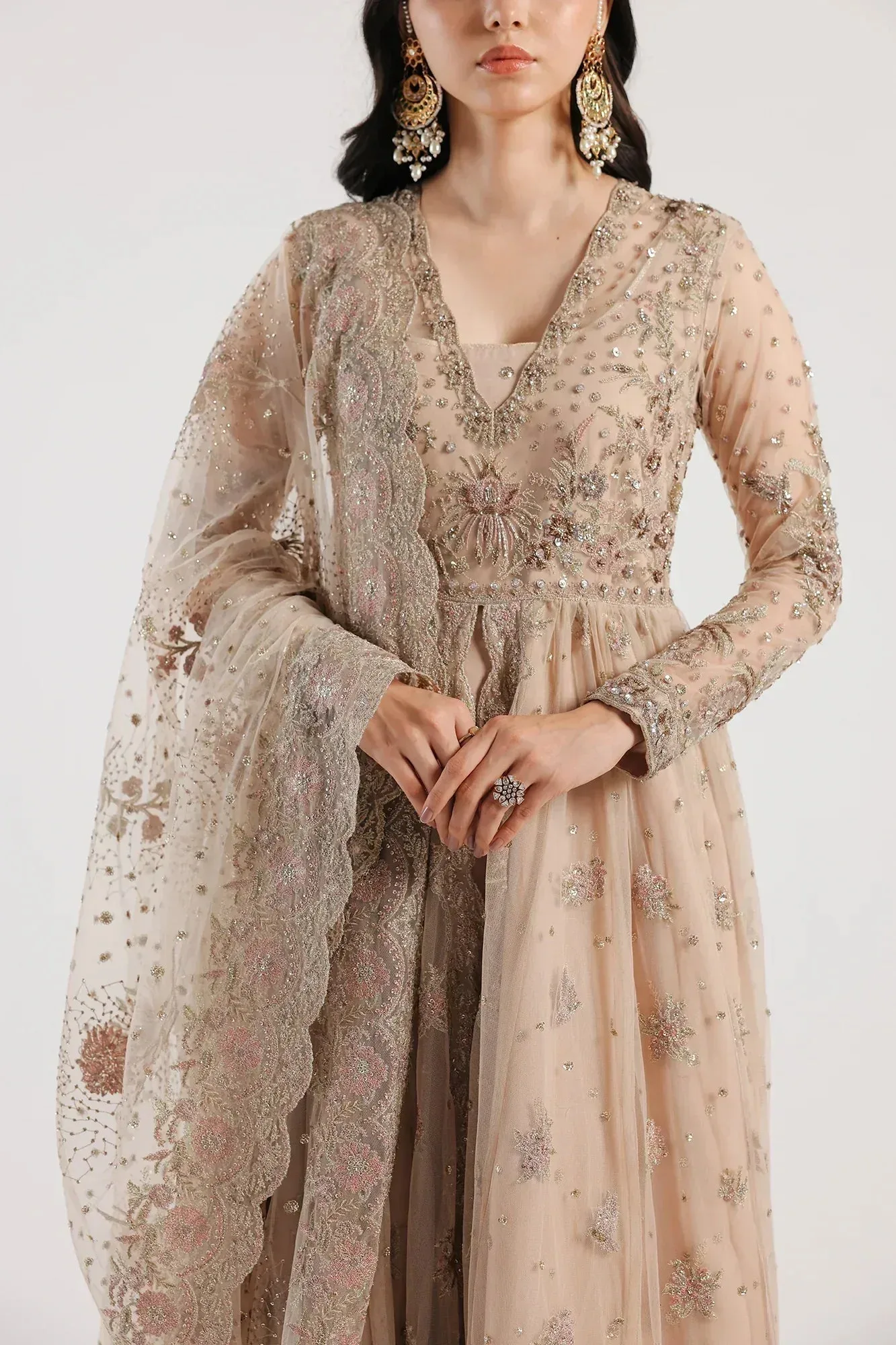 Ethnic Luxe Formal Collection Beige Net – view 3 – Poshaq