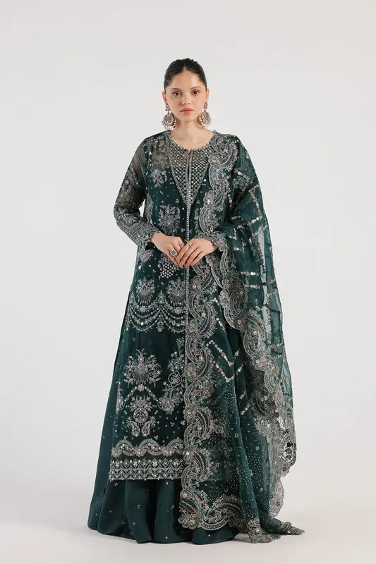 Ethnic Luxe Formal Collection Teal Organza – view 1 – Poshaq
