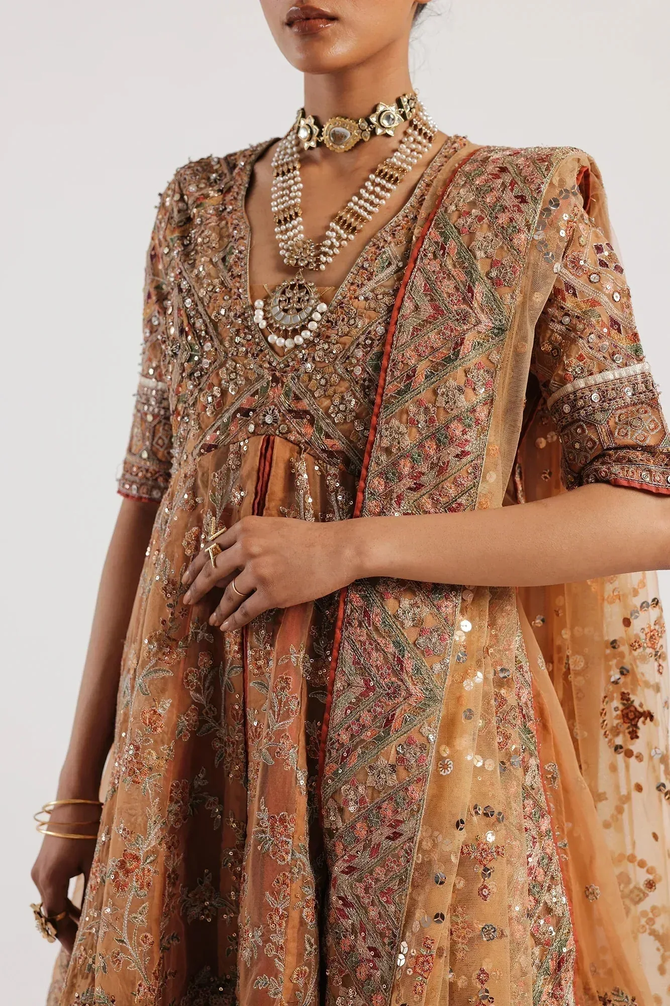 Ethnic Luxe Formal Collection Yellow Organza – view 3 – Poshaq