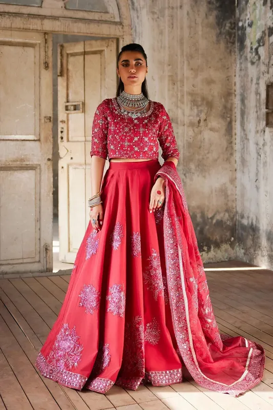 Ethnic Luxe Formal Collection Red Raw Silk – view 1 – Poshaq