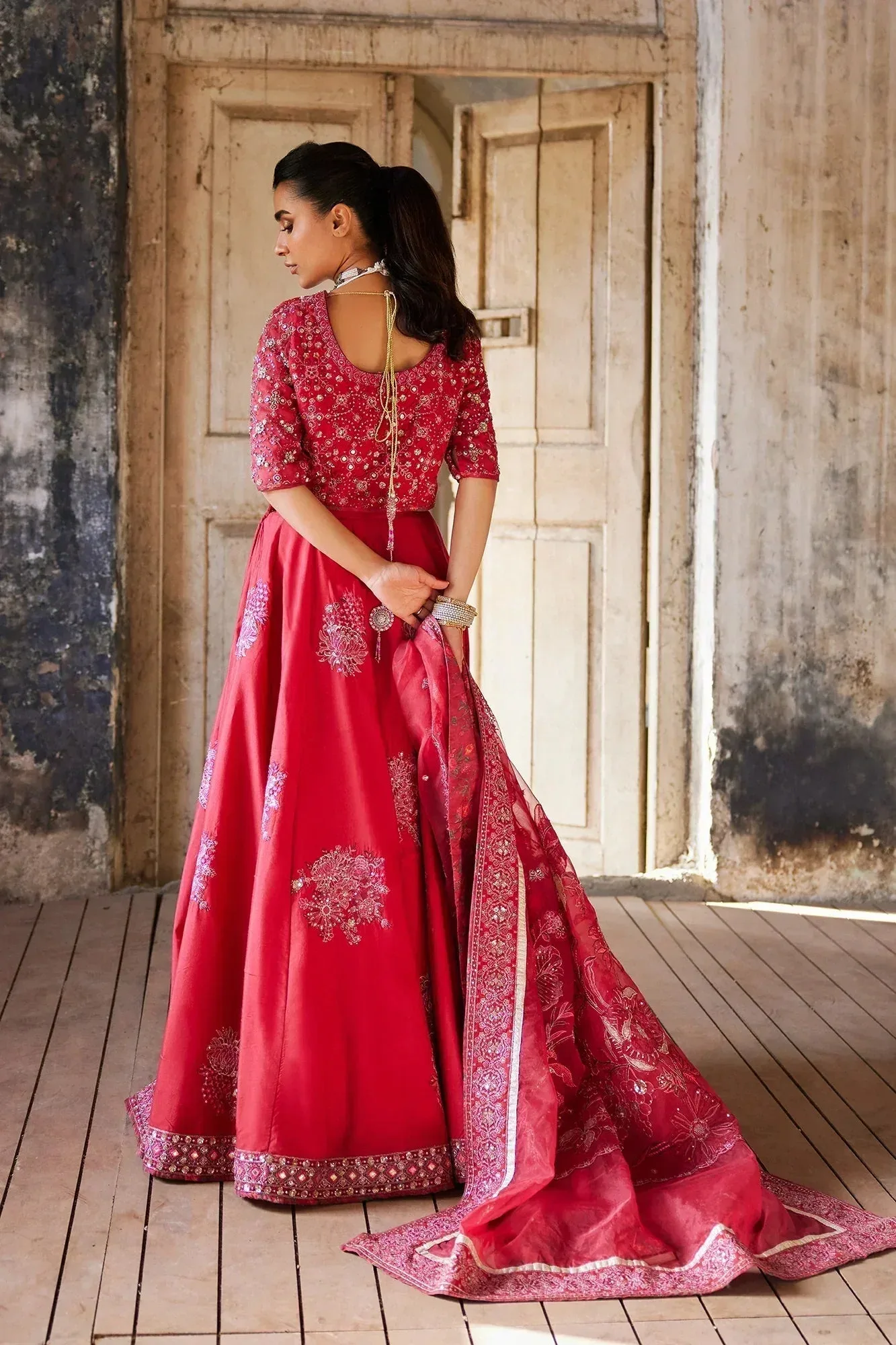 Ethnic Luxe Formal Collection Red Raw Silk – view 2 – Poshaq