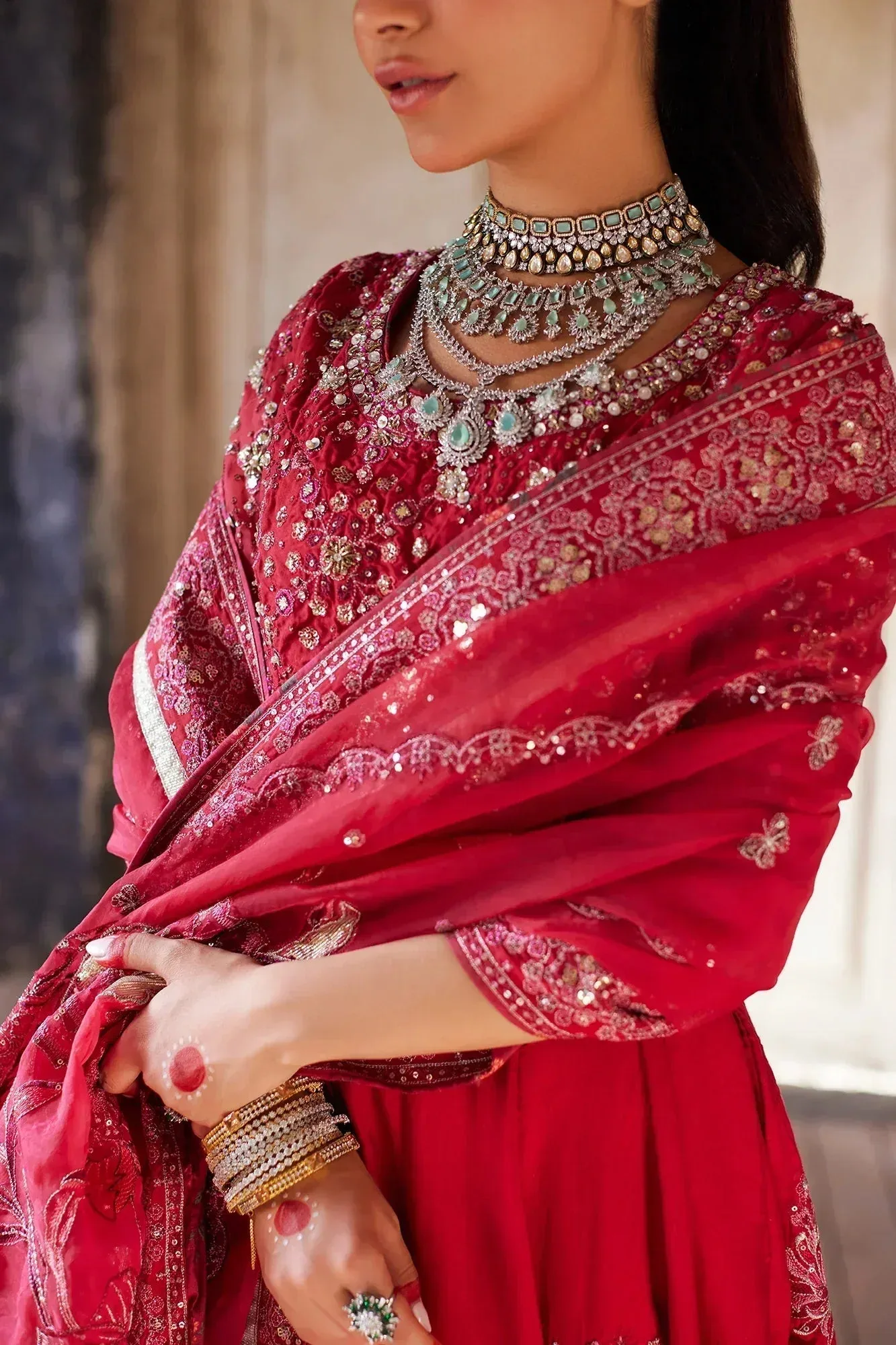 Ethnic Luxe Formal Collection Red Raw Silk – view 3 – Poshaq