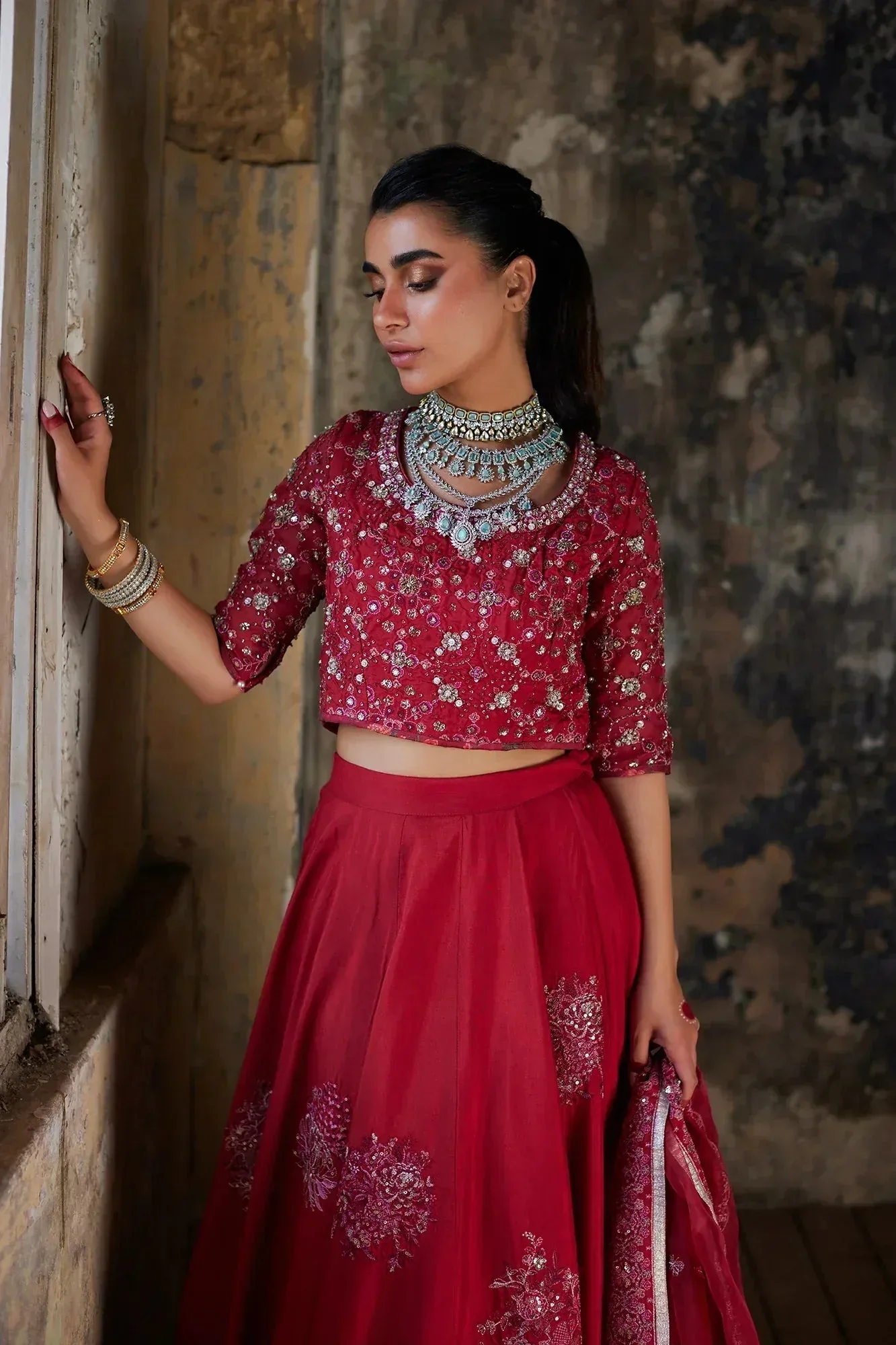 Ethnic Luxe Formal Collection Red Raw Silk – view 4 – Poshaq