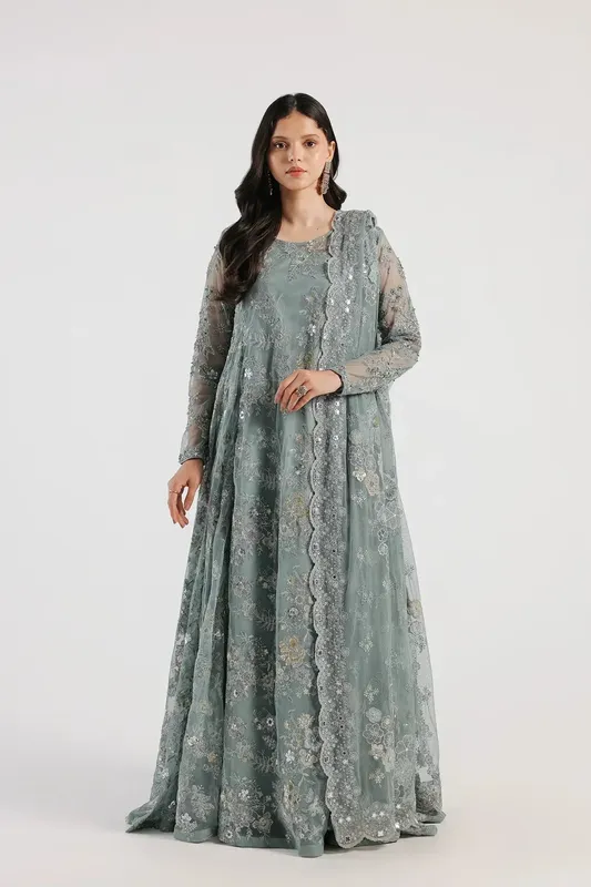 Ethnic Luxe Formal Collection Sea Green Net – view 1 – Poshaq