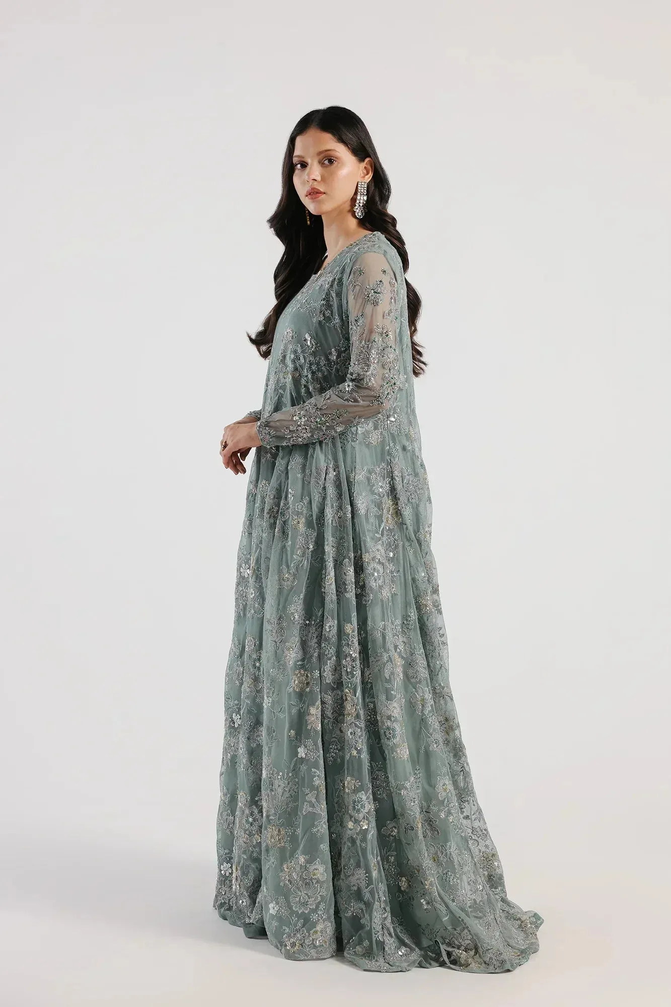 Ethnic Luxe Formal Collection Sea Green Net – view 2 – Poshaq