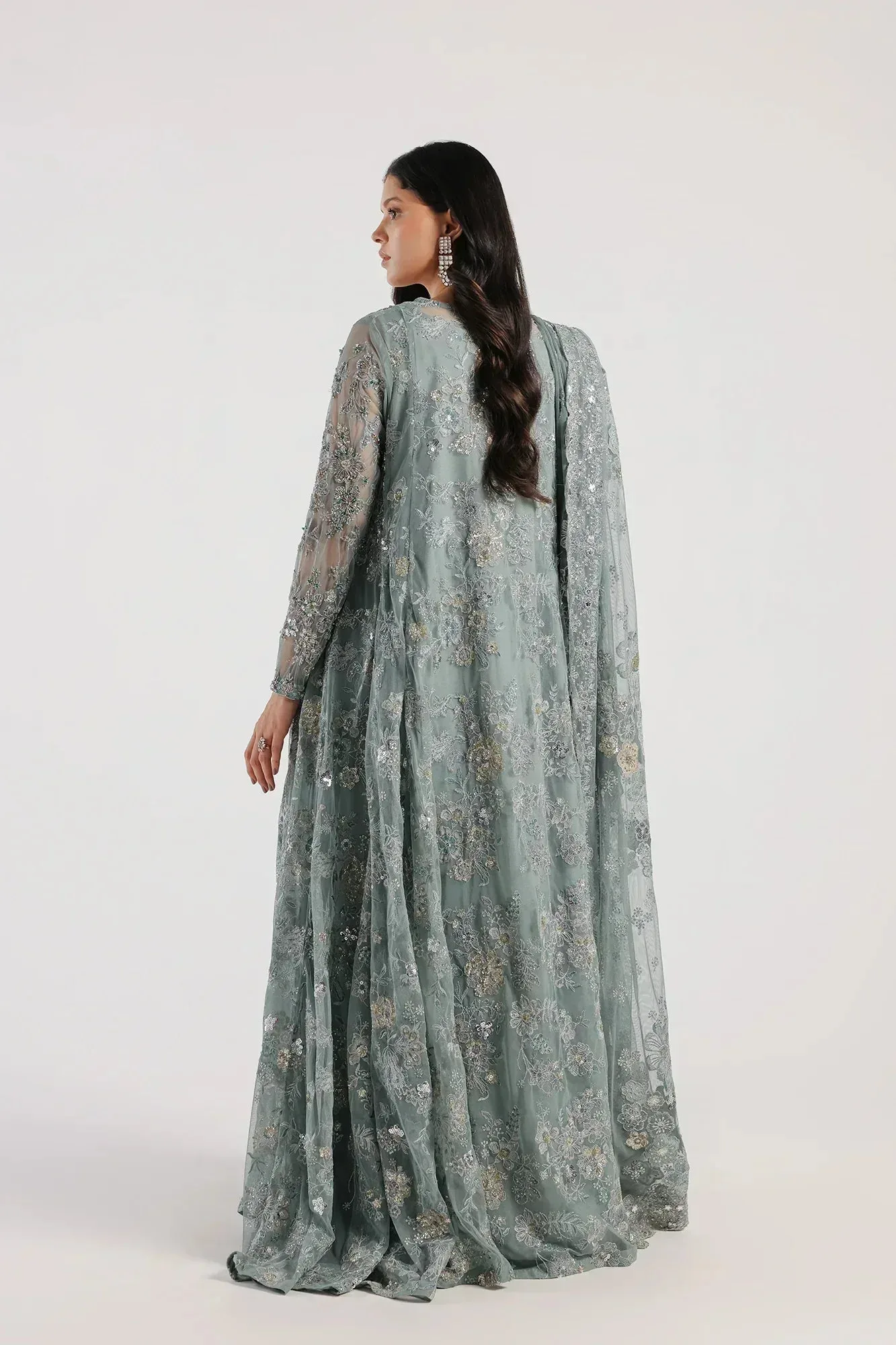 Ethnic Luxe Formal Collection Sea Green Net – view 4 – Poshaq