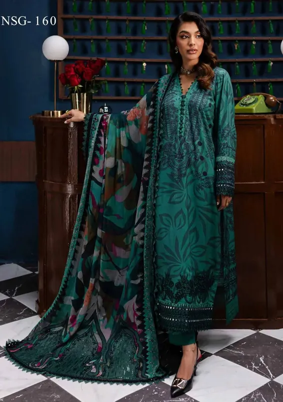Nureh Gardenia Lawn Emerald Green Linen – view 1 – Poshaq