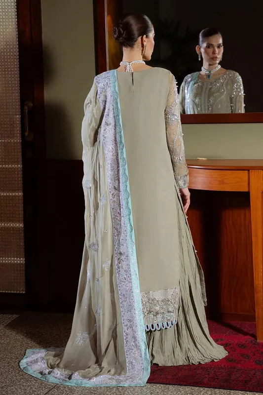 Nureh Elaya Formals Gray Olive Raw Silk – view 1 – Poshaq