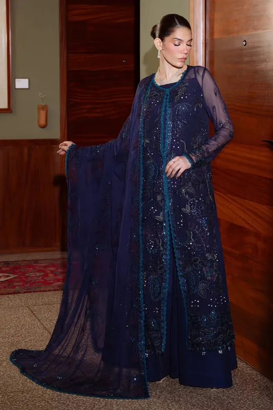 Nureh Elaya Formals Navy Blue Raw Silk – view 1 – Poshaq