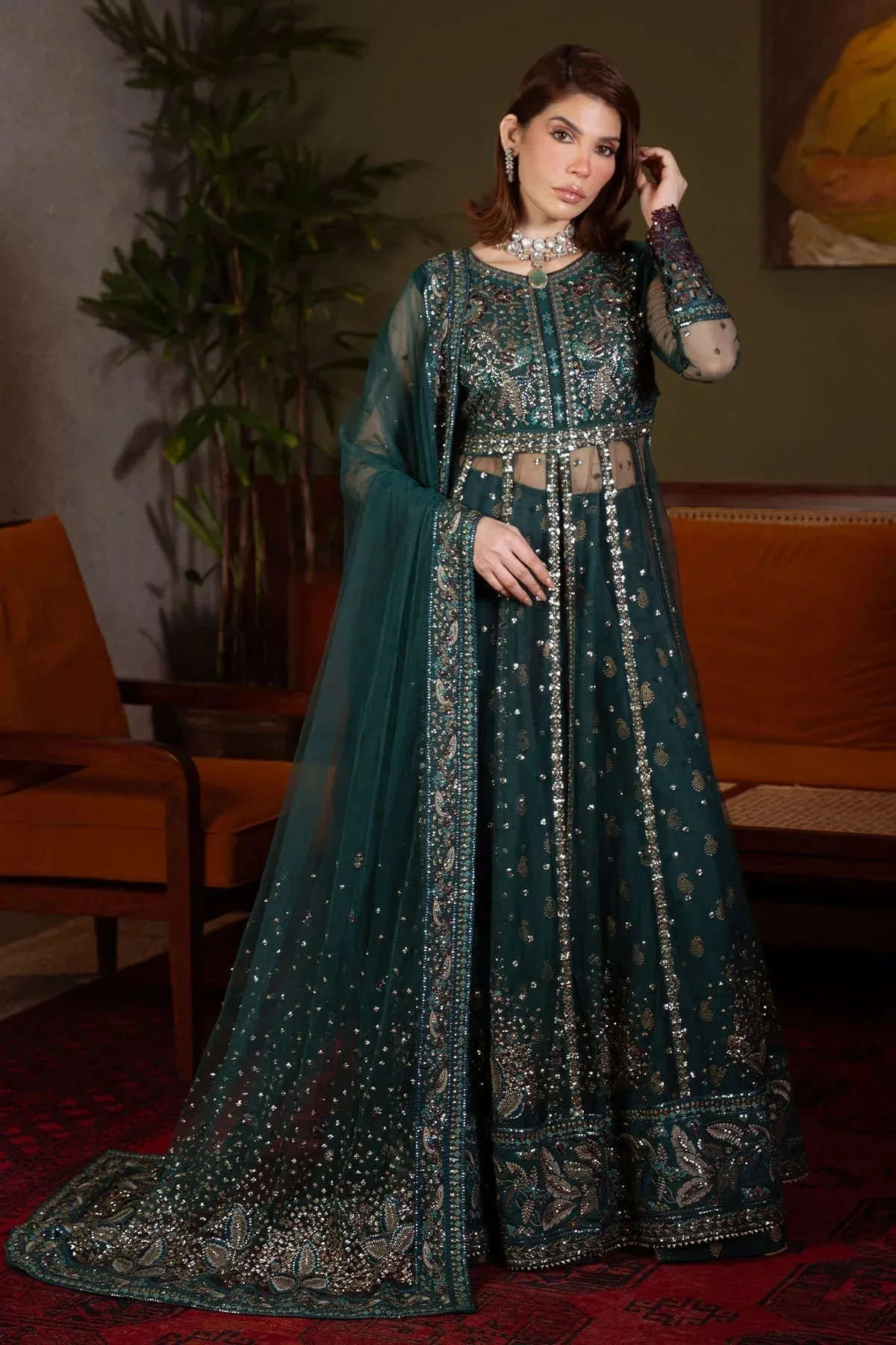 Nureh Elaya Formals Mineral Green Raw Silk – view 1 – Poshaq