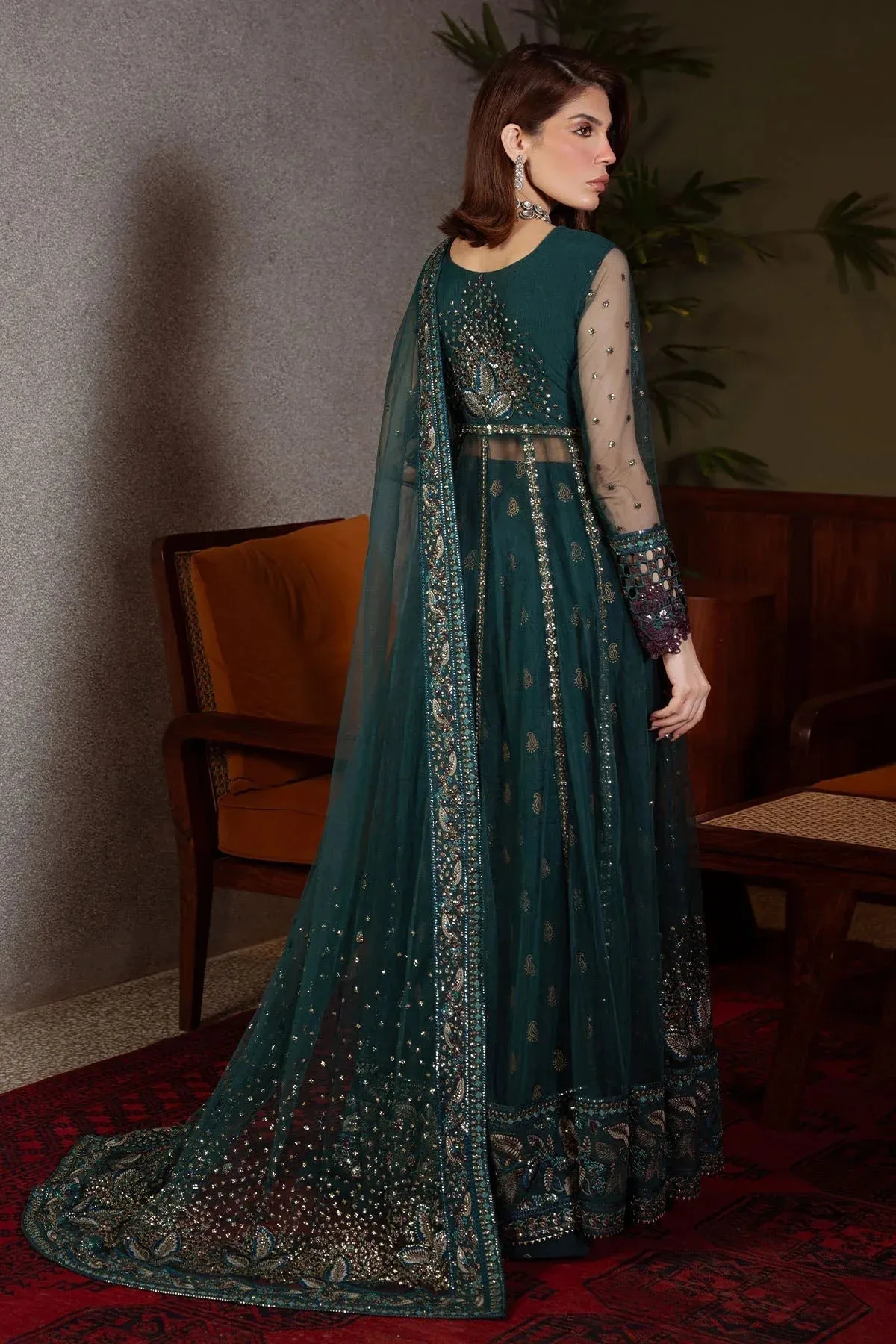 Nureh Elaya Formals Mineral Green Raw Silk – view 2 – Poshaq