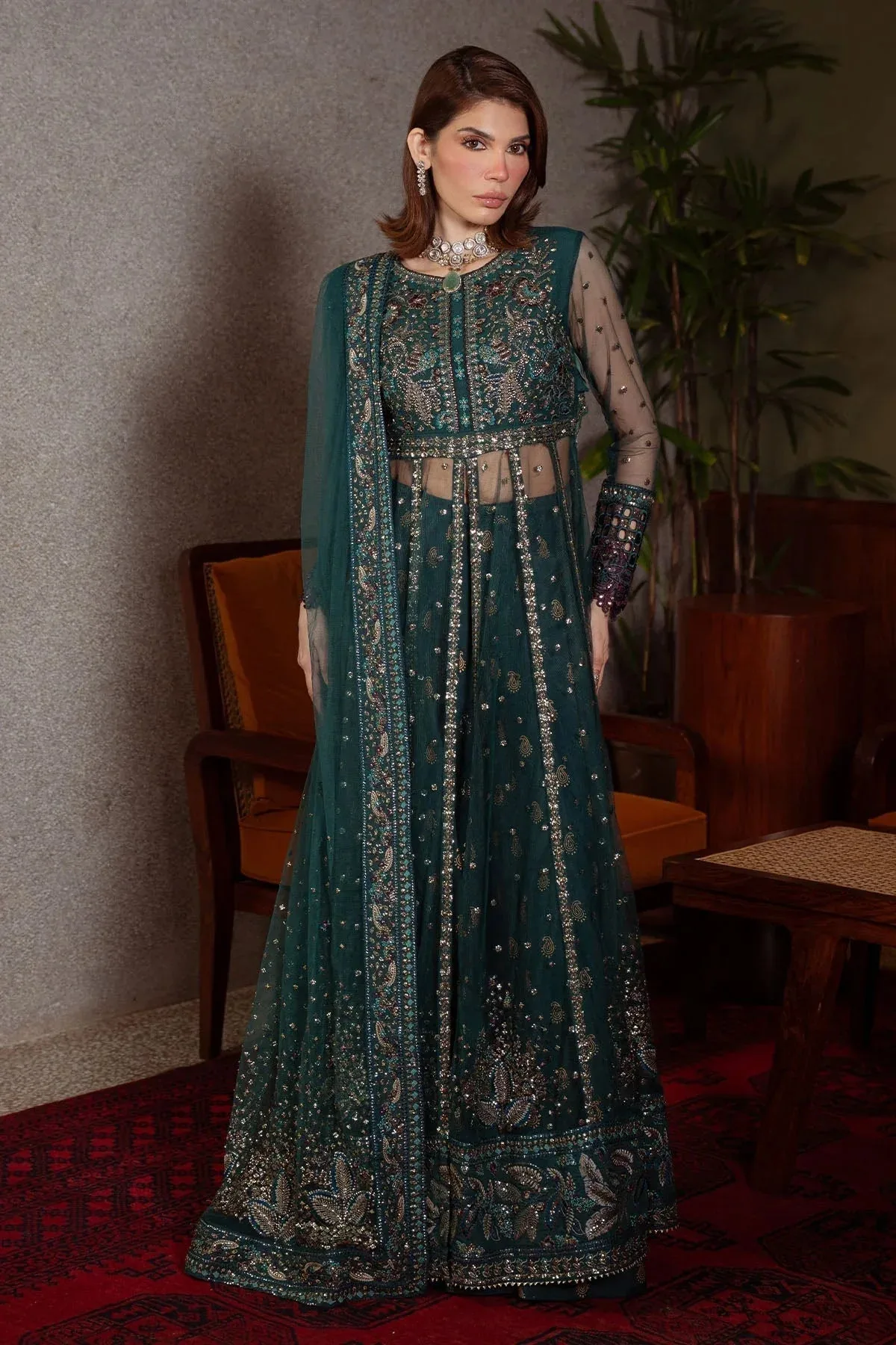 Nureh Elaya Formals Mineral Green Raw Silk – view 4 – Poshaq