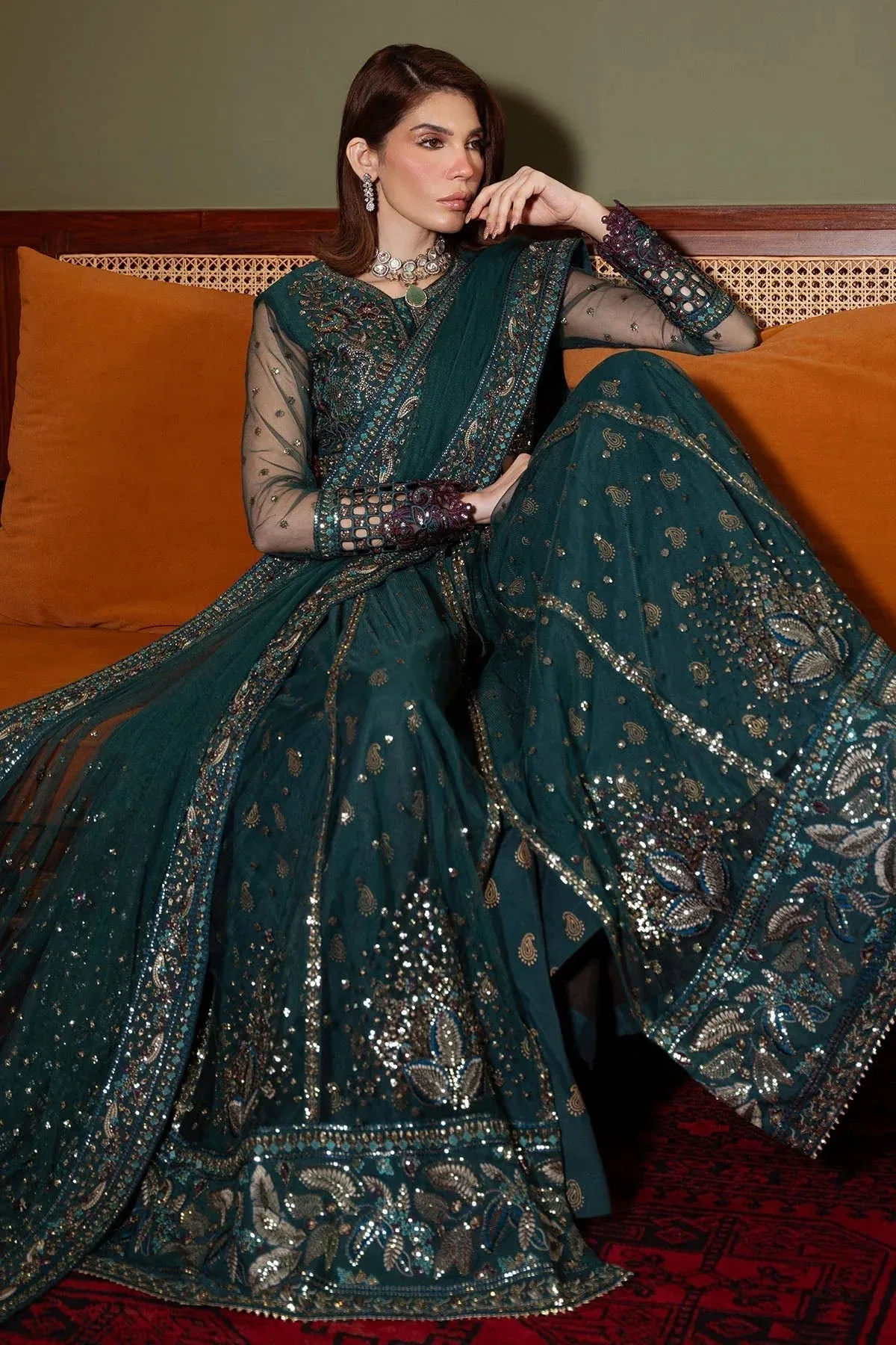 Nureh Elaya Formals Mineral Green Raw Silk – view 7 – Poshaq