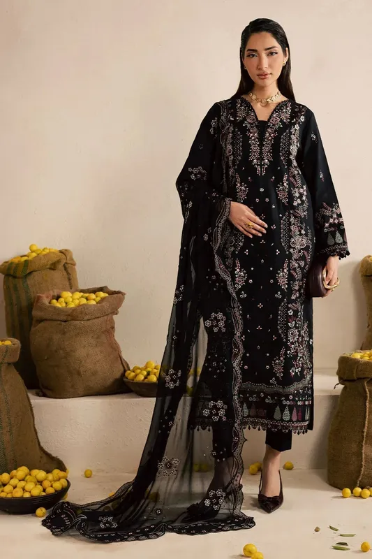 Nureh Karandi Collection Black Chiffon – view 1 – Poshaq