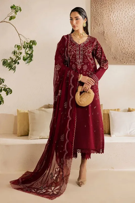 Nureh Karandi Collection Maroon Chiffon – view 1 – Poshaq