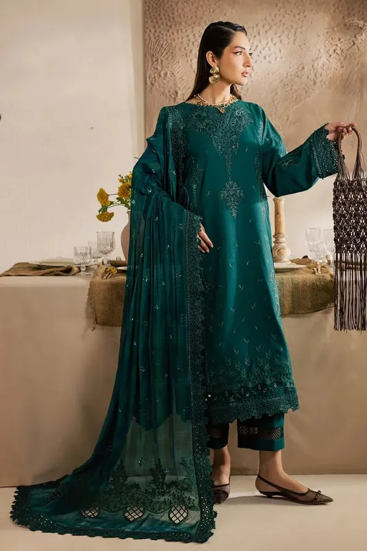 Nureh Karandi Collection Deep sea green Chiffon – view 1 – Poshaq