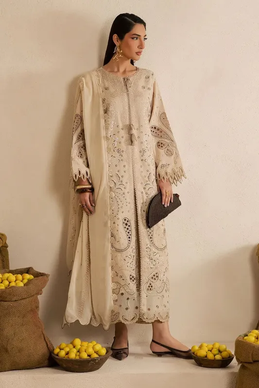 Nureh Karandi Collection Beige Chiffon – view 1 – Poshaq