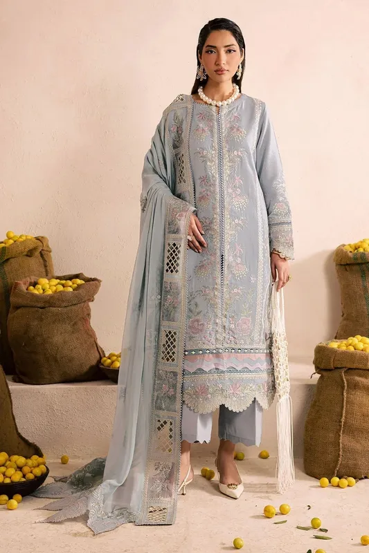 Nureh Karandi Collection Light Blue Chiffon – view 1 – Poshaq