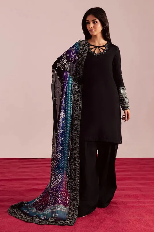 Nureh Jugni Festive Black Raw Silk – view 1 – Poshaq