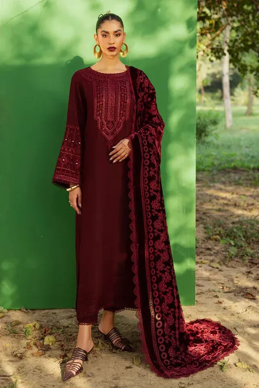 Nureh Exclusive Leather Peach Burgundy Velvet – view 1 – Poshaq