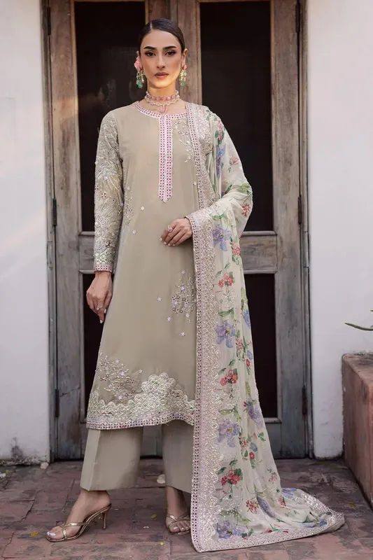 Nureh Maya Velvet Pastel Gray Raw Silk – view 1 – Poshaq