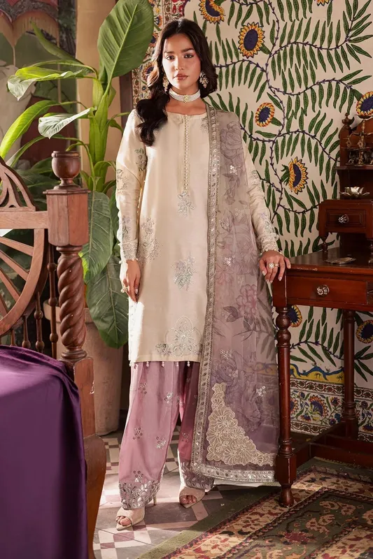 Nureh Nur Mahal Ivory Organza – view 1 – Poshaq