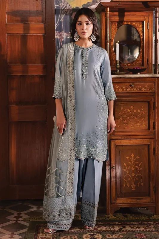 Nureh Nur Mahal Grey Organza – view 1 – Poshaq