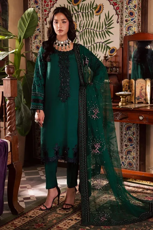 Nureh Nur Mahal Emerald Green Organza – view 1 – Poshaq