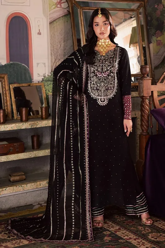 Nureh Nur Mahal Black Chiffon – view 1 – Poshaq