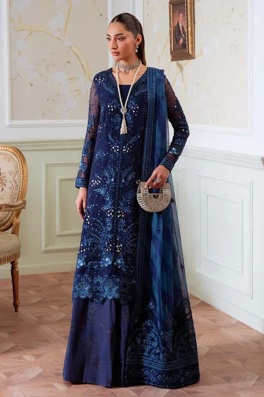 Nureh Elanora Formals Navy Blue Organza – view 1 – Poshaq