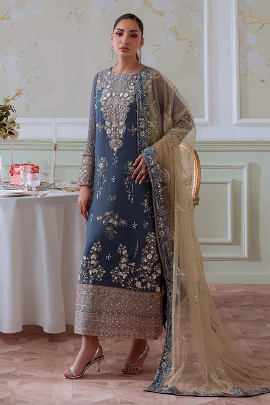 Nureh Elanora Formals Deep Sea Blue Organza – view 1 – Poshaq